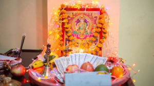 laxmi puja with laxmi goddess photo